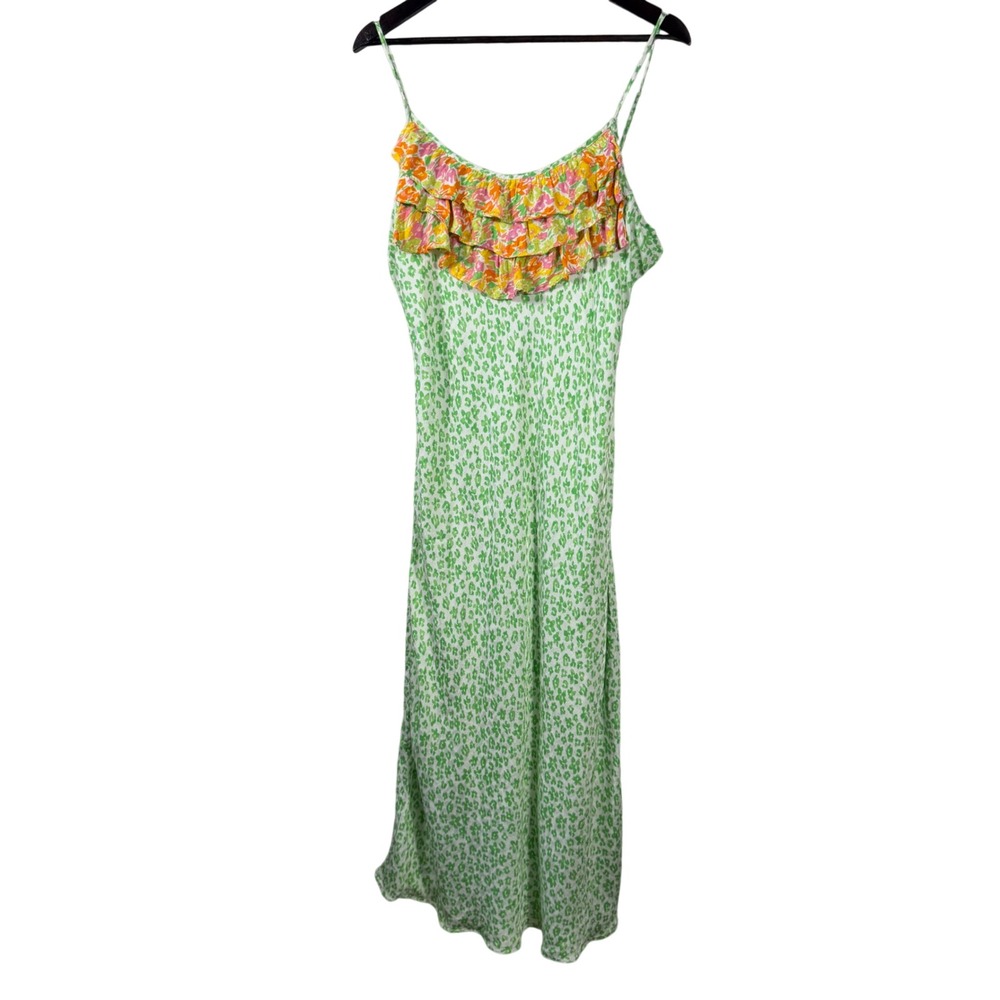 RIXO x Target XL Green Floral Print Ruffle Maxi Slip Dress Cottagecore Boho